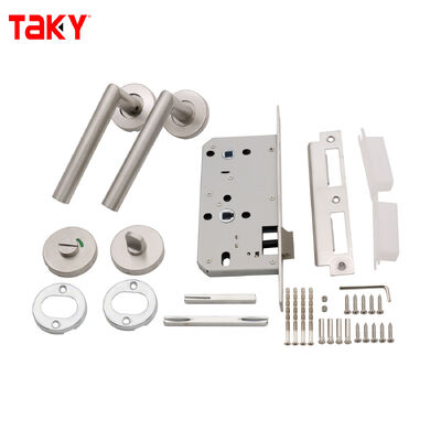 304 স্টেইনলেস স্টীল টিউবুলার হ্যান্ডেল লক সেট এবং সি-লেভেল লক কোর সহ স্যাটিন নিকেল সমাপ্ত শাওয়ার গ্লাস ডোর হ্যান্ডেল